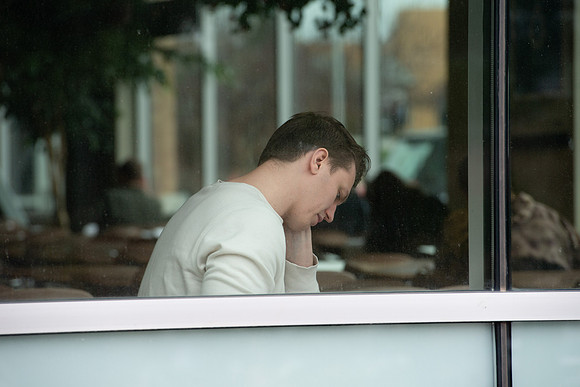 Student taking a test at the test center.