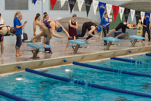 BYU-Idaho swimmers begin heat in the swimming championship held in the Hart Building