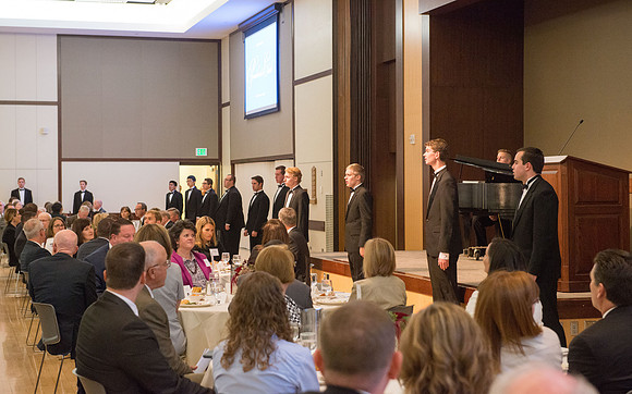President Henry J Eyring hosts members of the President's Club who gather for a reception and banquet in the BYU-Idaho Marriott Center.