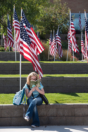 500 flags displayed in the Central Quad on Constitution Day.