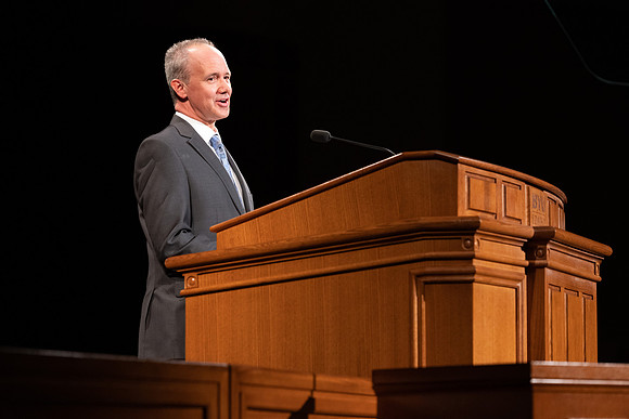 Robert Tueller of the Music Department records his devotional talk.