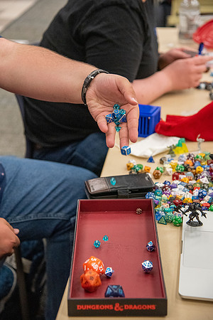 Students playing Dungeons and Dragons during Game Night at the Manwaring Center.