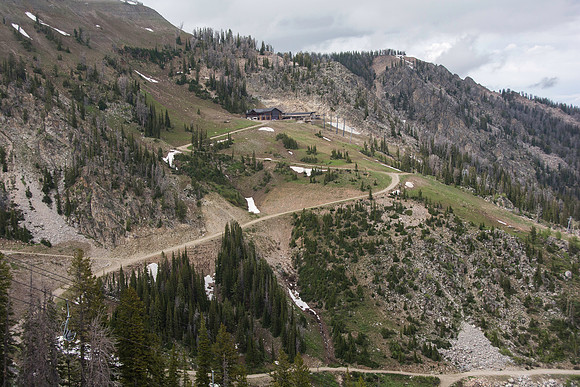 Jackson Hole Ski area. Scouting out Rock Spring Buttress for video shoot. Aerial Tram ride to the top.