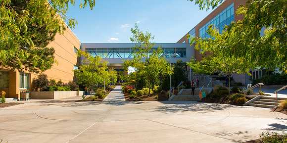 The David O McKay Library and the Manwaring Center are connected by a skybridge.