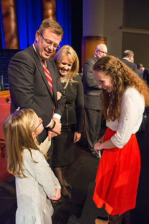 Brigham Young University-Idaho's newest President of the University, Clark G. Gilbert and his family meet the student body president of Brigham Young University-Idaho. Photo by Ryan Chase