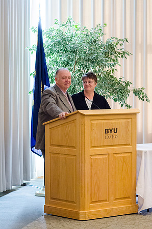 Ricks College Alumni gather together during the Emeritus Breakfast to honor John and Trudy Bidwell.