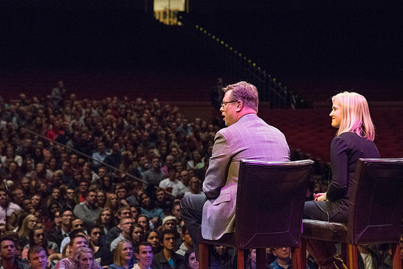 President Gilbert and his wife, Christine host a campus-wide date night for the students and their dates.