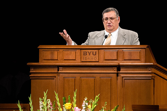 Elder Alan J. Webb speaks at Devotional, held in the Brigham Young University-Idaho Center, about the importance of acting on the invitations of the Lord.