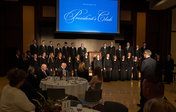 President's Club members enjoy an evening of socializing, musical entertainment and wonderful food in the Manwaring Center Ballroom.