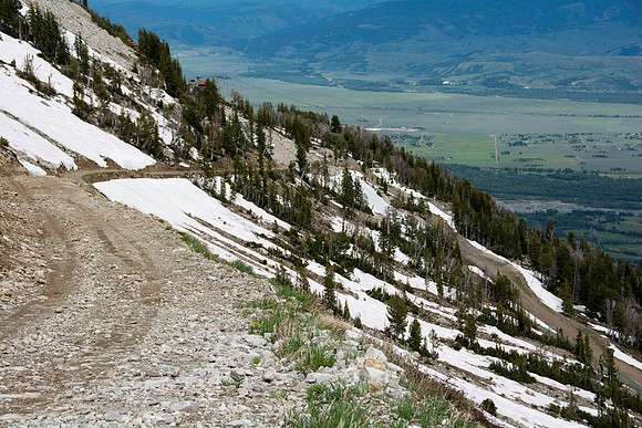 Jackson Hole Ski area. Scouting out Rock Spring Buttress for video shoot. Views from the top of the Ski Resort via the Aerial Tram