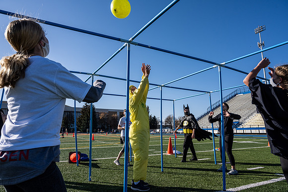 BYU-Idaho employees and their families enjoy a beautiful fall day at the stadium track.