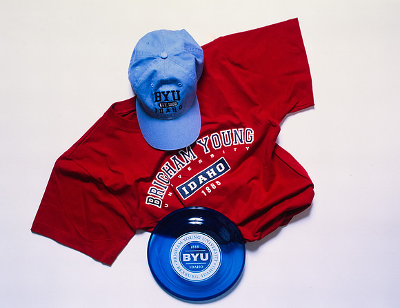 BYUI T-shirt, hat, and frisbee