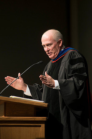 Elder Richard J. Maynes, Presidency of the Seventy, speaks at the College of Language and Letters Convocation in the Manwaring Center Ballroom.