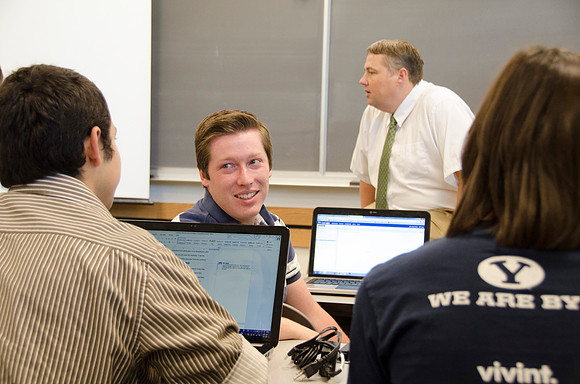 Students work together in a group project.