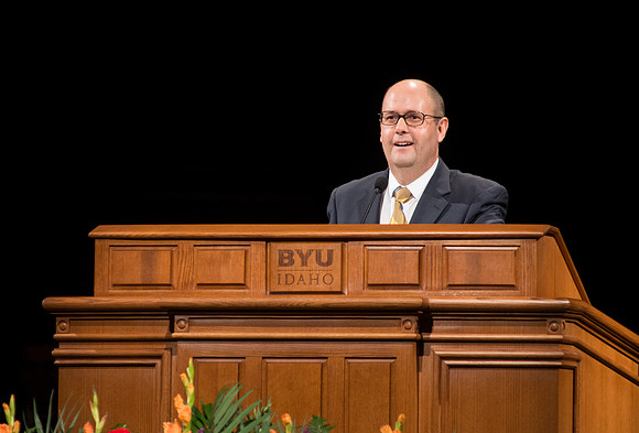 Michael Packer gives a talk during Tuesday's Devotional on the Brigham Young University-Idaho campus.