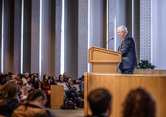Don Sleight, CEO of AgReserves, Inc for The Church of Jesus Christ of Latter-day Saints speaks on the topic of: Learning From Science, Learning From Faith, in the Taylor Chapel.