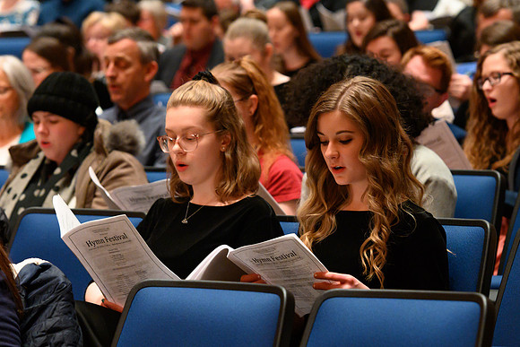 BYU-Idaho students and members of the Rexburg community gather to sing new hymns that have been written by the BYU-Idaho Community. (Students, Faculty/Staff,Community)
