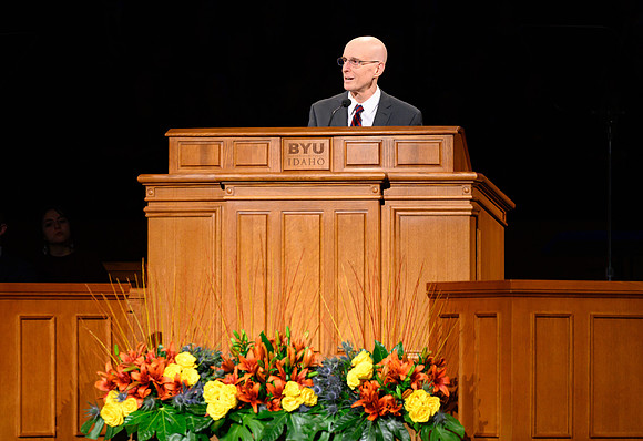 President Henry J Eyring speaking at the first Devotional of Winter semester.