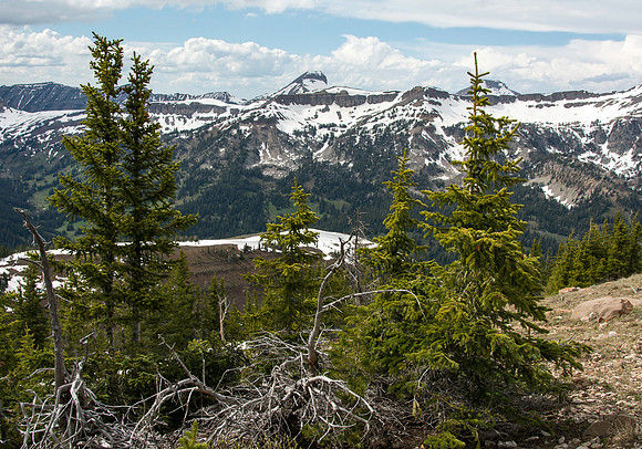 Jackson Hole Ski area. Scouting out Rock Spring Buttress for video shoot. Views from the top of the Ski Resort via the Aerial Tram