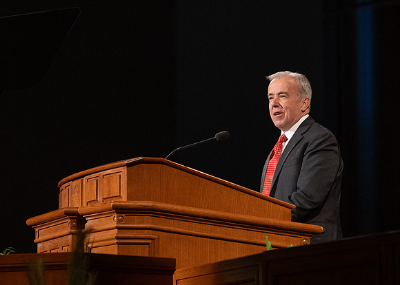 Sister Andrea Muñoz Spannaus and her husband Alin Spannaus speak to students at BYU-Idaho.