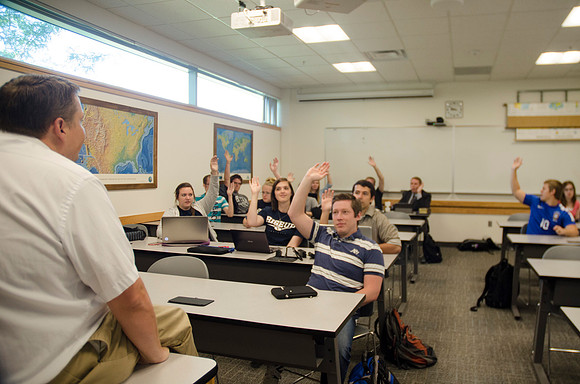 Matt Miles teaches a history class.