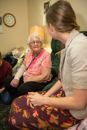 Students at Brigham Young University-Idaho visit a senior center in Rigby, Idaho and spend time with the senior citizens there.