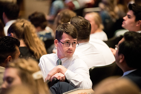 Students gathering before the devotional.