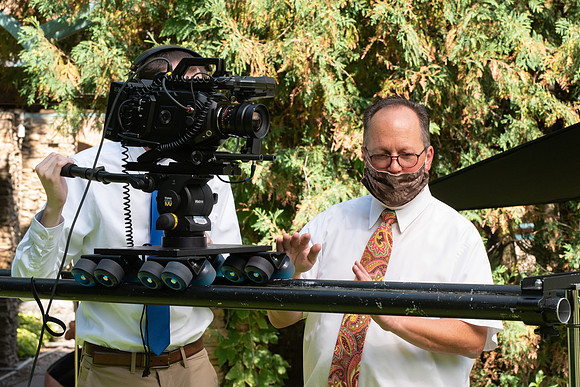Video production of Vice President, Jon Linford, in the Thomas E. Ricks Gardens for the We're In This Together campaign.