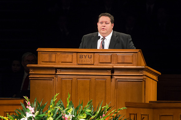 Kevin Price, of Human Resources at Brigham Young University-Idaho, speaks to students in the last devotional of the Winter 2014 semester.