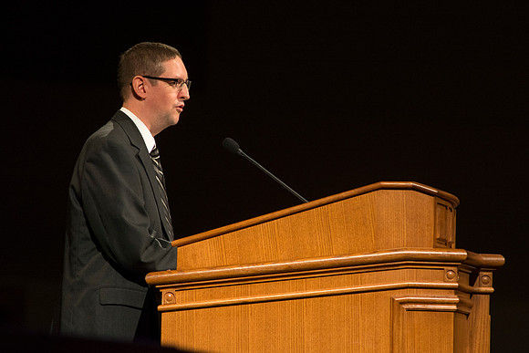 Brian Memmott, Associate Dean of the Art Department gives the devotional address at BYU-Idaho.