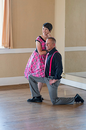 Adam and Jennifer Anderson dancing at the Woodman Ballroom for Online Recruiting marketing material.