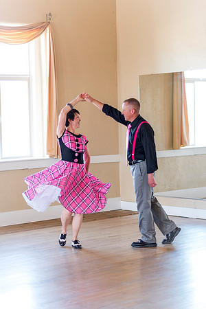 Adam and Jennifer Anderson dancing at the Woodman Ballroom for Online Recruiting marketing material.
