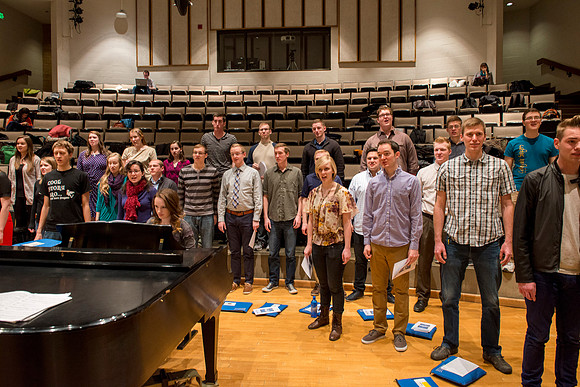 Students sing under the direction of Brother Randall Kempton in the Collegiate Singers ensemble.