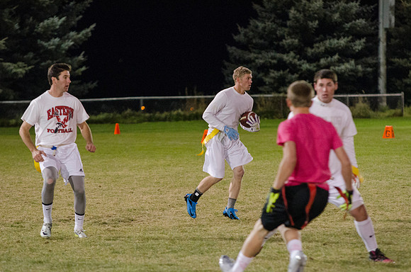 BYU-Idaho students play flag football with the rec sports program on BYU-Idaho campus