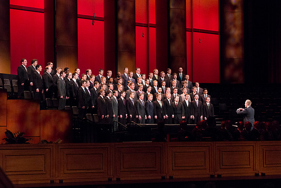 The Mens Choir performs a special musical number during Devotional. Taken by Erik Hill
