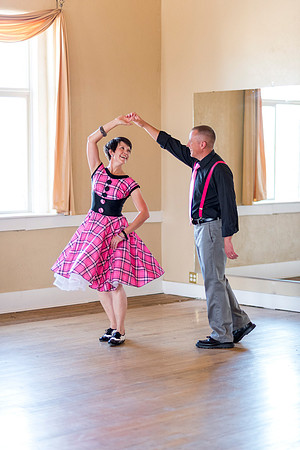 Adam and Jennifer Anderson dancing at the Woodman Ballroom for Online Recruiting marketing material.
