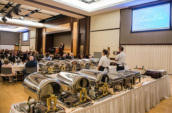 President Henry J Eyring hosts members of the President's Club who gather for a reception and banquet in the BYU-Idaho Marriott Center.
