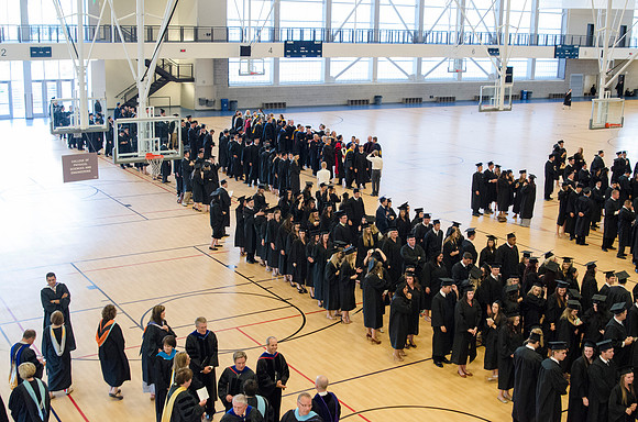 Graduating students from the 2014 Spring Semster gather in the I-Center for commencement.